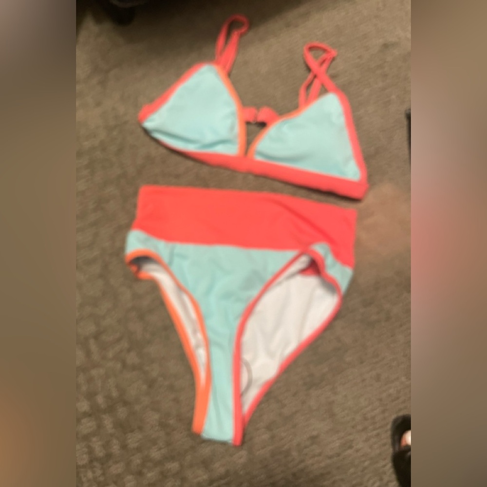 Shein Swimwear Set in Aqua and Coral